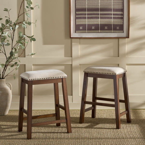 Aero Counter Stool Set Of 2 With Upholstered Seat, Nailhead Trim & Rubberwood Frame For Stylish Comfort