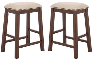 Aero Counter Stool Set Of 2 With Upholstered Seat, Nailhead Trim & Rubberwood Frame For Stylish Comfort