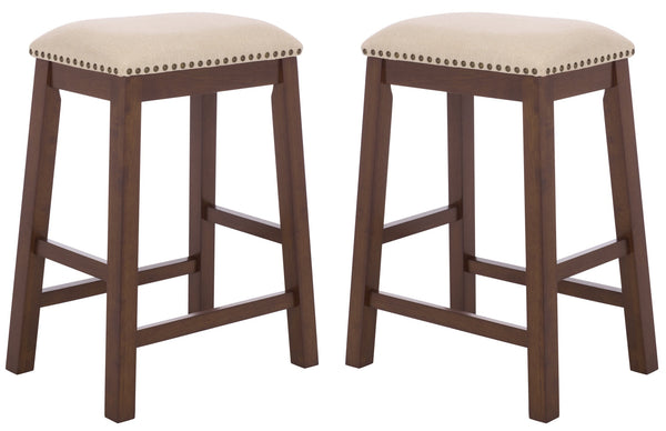 Aero Counter Stool Set Of 2 With Upholstered Seat, Nailhead Trim & Rubberwood Frame For Stylish Comfort