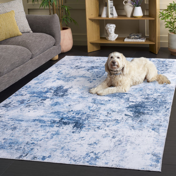 Safavieh Santa Modern Ivory And Teal Area Rug — Low-Profile, Washable Polyester Pile With Slip-Resistant Backing 6'-0" x 6'-0" STM806A-6SQ