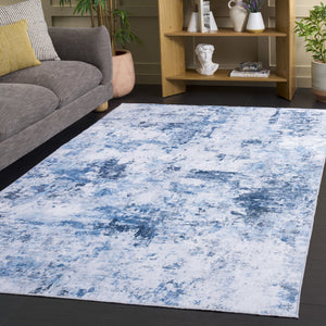 Safavieh Santa Modern Ivory And Teal Area Rug — Low-Profile, Washable Polyester Pile With Slip-Resistant Backing 6'-0" x 6'-0" STM806A-6SQ