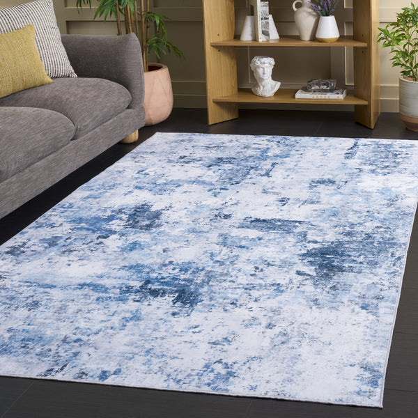 Safavieh Santa Modern Ivory And Teal Area Rug — Low-Profile, Washable Polyester Pile With Slip-Resistant Backing 6'-0" x 6'-0" STM806A-6SQ