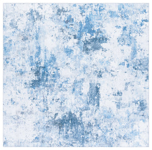 Safavieh Santa Modern Ivory And Teal Area Rug — Low-Profile, Washable Polyester Pile With Slip-Resistant Backing 6'-0" x 6'-0" STM806A-6SQ
