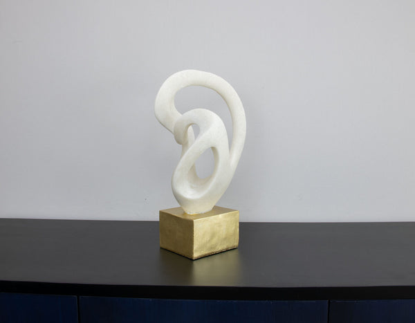Zeugma Stone Sculpture With Elegant White Stone Finish And Gold Base - Perfect Decorative Accent Piece!   Cf1240080-x602