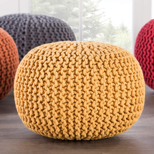 Jaipur Living Jaipur Living Spectrum Chunky Knit Cotton Round Pouf Handcrafted Accent for Rooms Yellow POF100170