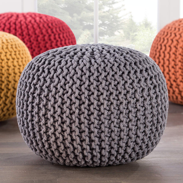 Jaipur Living Jaipur Living Spectrum Chunky Knit Cotton Round Pouf Handcrafted Accent for Rooms Gray POF100206