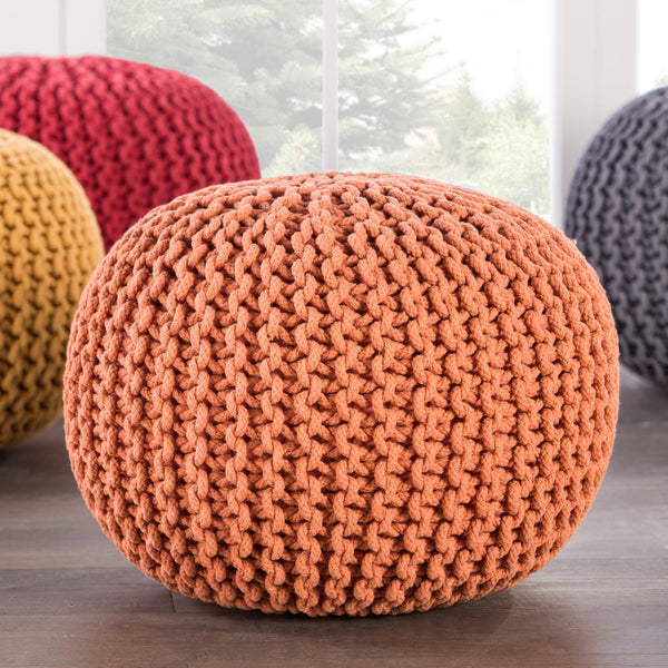 Jaipur Living Jaipur Living Spectrum Chunky Knit Cotton Round Pouf Handcrafted Accent for Rooms Orange POF100168