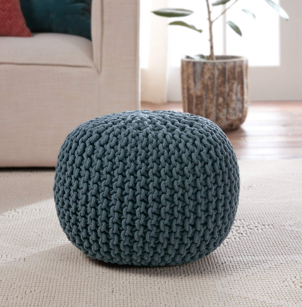Jaipur Living Jaipur Living Spectrum Chunky Knit Cotton Round Pouf Handcrafted Accent for Rooms Navy POF100178