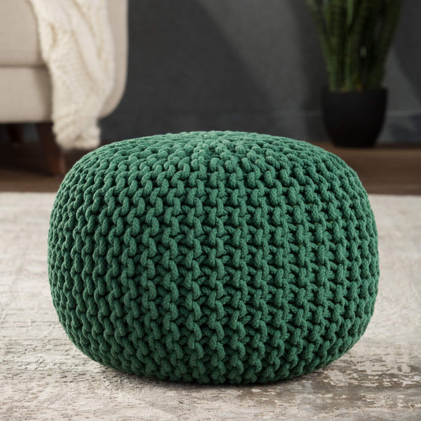 Jaipur Living Jaipur Living Spectrum Chunky Knit Cotton Round Pouf Handcrafted Accent for Rooms Green - B POF100449
