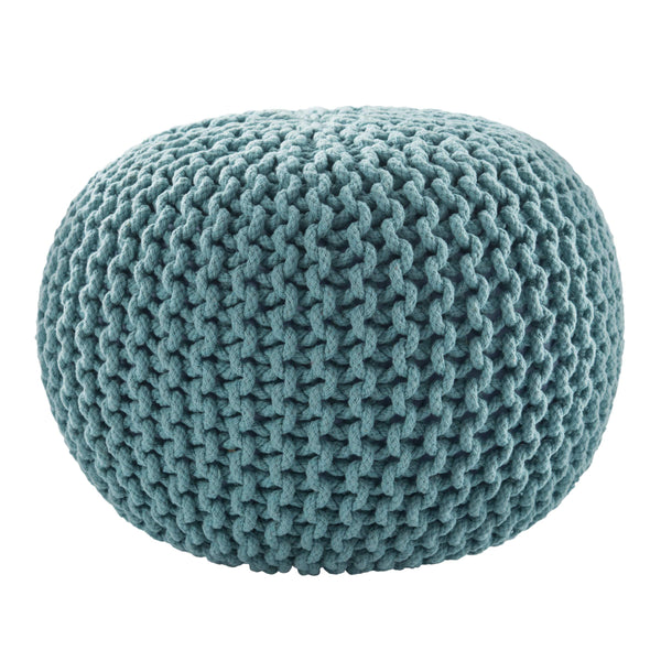 Jaipur Living Jaipur Living Spectrum Chunky Knit Cotton Round Pouf Handcrafted Accent for Rooms Aqua POF100446
