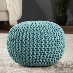 Jaipur Living Jaipur Living Spectrum Chunky Knit Cotton Round Pouf Handcrafted Accent for Rooms Aqua POF100446