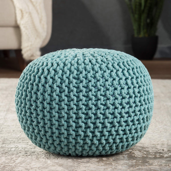 Jaipur Living Jaipur Living Spectrum Chunky Knit Cotton Round Pouf Handcrafted Accent for Rooms Aqua POF100446