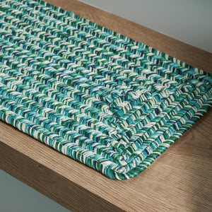Safavieh Braided Teal Green Stair Tread 24X8 Hand-Woven Coastal Rug Runner, Slip-Resistant, Machine Washable STT201K-SET3