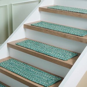 Safavieh Braided Teal Green Stair Tread 24X8 Hand-Woven Coastal Rug Runner, Slip-Resistant, Machine Washable STT201K-SET3
