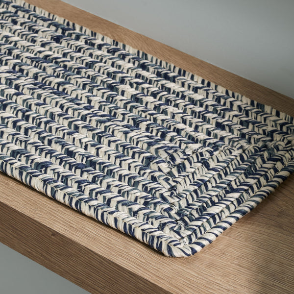 Safavieh Braided Hand-Woven Stair Tread 8"X28" Dark Blue Ivory - Slip-Resistant, Low-Profile Coastal Charm STT201N-SET3