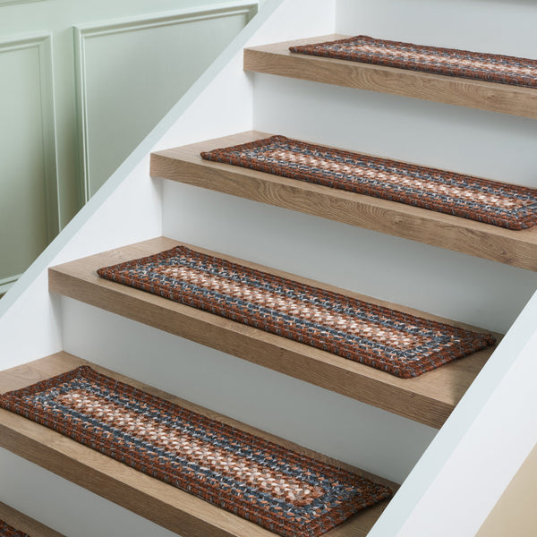 Safavieh Braided Stair Treads 8"X28" Brown Multi - Handwoven Low-Profile Durable Rug For Stairs & Entryways STT313A-SET3