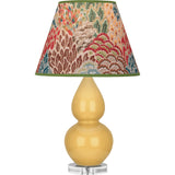 Robert Abbey Sunset Small Double Gourd Accent Lamp Sunset Yellow Glazed Ceramic with Lucite Base Fall Floral Fabric Shade