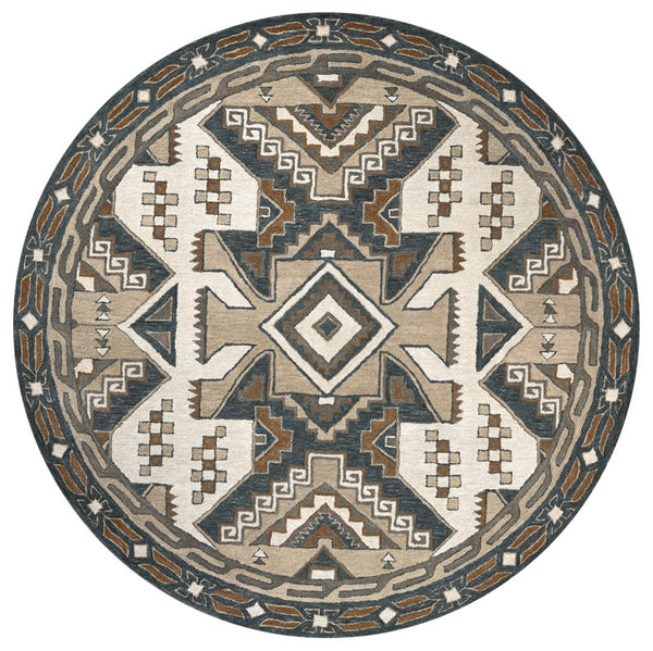 Rizzy Southwest SU489A Hand Tufted Southwest Wool Rug Gray/Tan 8' x 8' Round