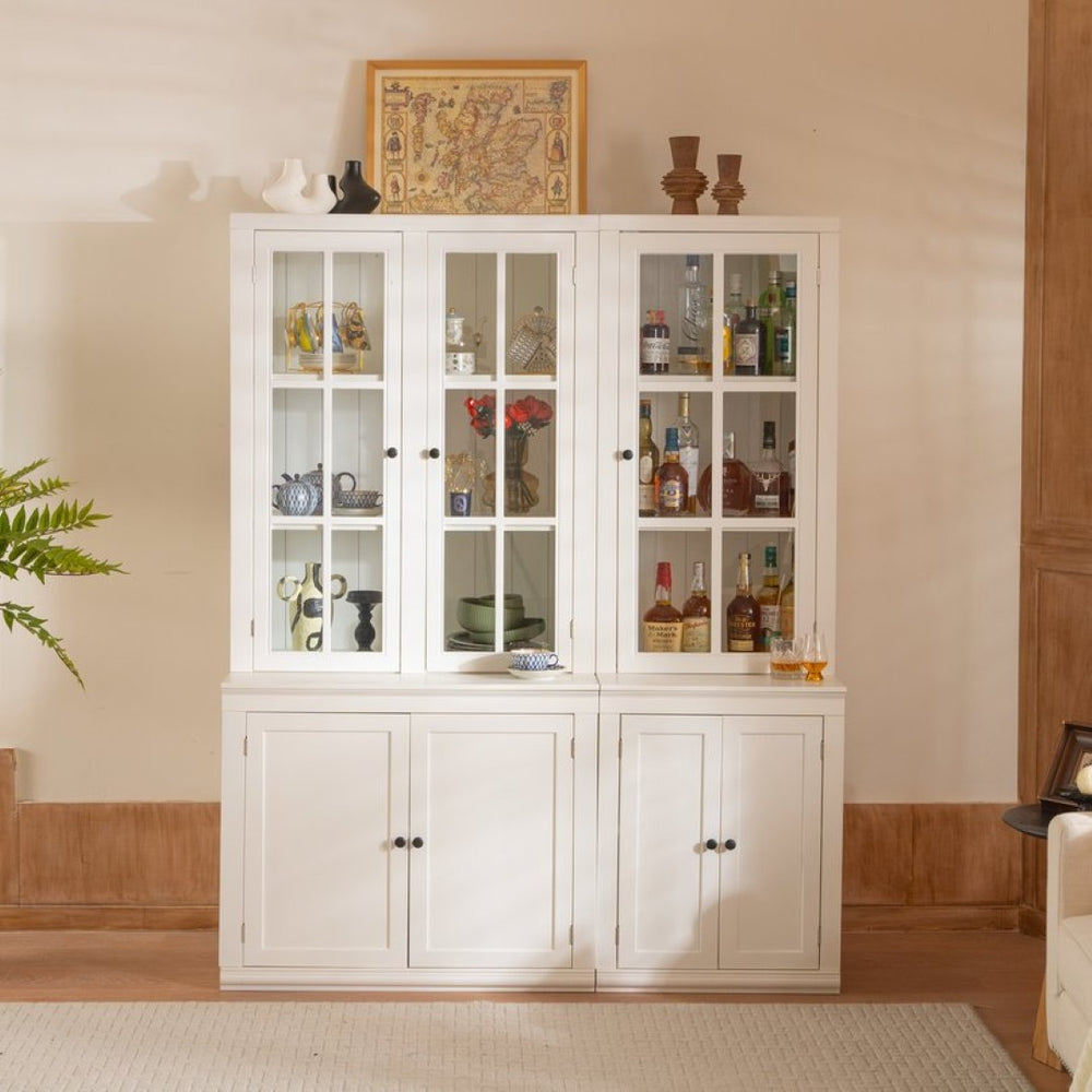 English Elm 75.25'' Farmhouse Two-piece Pantry Set with Lattice Glass Doors and White Mdf Finish SUIT04_N845P263124W
