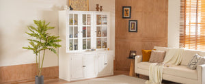 English Elm 75.25'' Farmhouse Two-piece Pantry Set with Lattice Glass Doors and White Mdf Finish SUIT04_N845P263124W