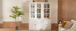 English Elm 75.25'' Farmhouse Two-piece Pantry Set with Lattice Glass Doors and White Mdf Finish SUIT04_N845P263124W
