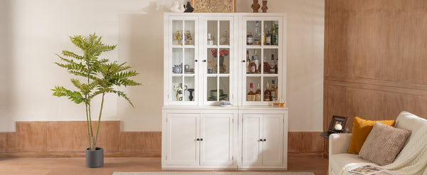 English Elm 75.25'' Farmhouse Two-piece Pantry Set with Lattice Glass Doors and White Mdf Finish SUIT04_N845P263124W