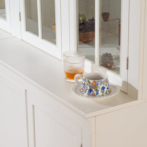 English Elm 75.25'' Farmhouse Two-piece Pantry Set with Lattice Glass Doors and White Mdf Finish SUIT04_N845P263124W