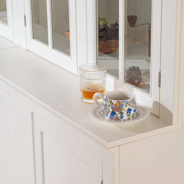 English Elm 75.25'' Farmhouse Two-piece Pantry Set with Lattice Glass Doors and White Mdf Finish SUIT04_N845P263124W
