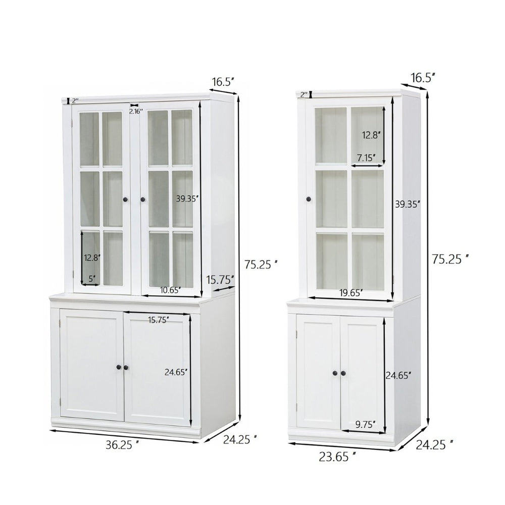 English Elm 75.25'' Farmhouse Two-piece Pantry Set with Lattice Glass Doors and White Mdf Finish SUIT04_N845P263124W