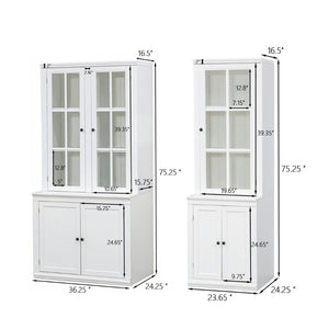 English Elm 75.25'' Farmhouse Two-piece Pantry Set with Lattice Glass Doors and White Mdf Finish SUIT04_N845P263124W