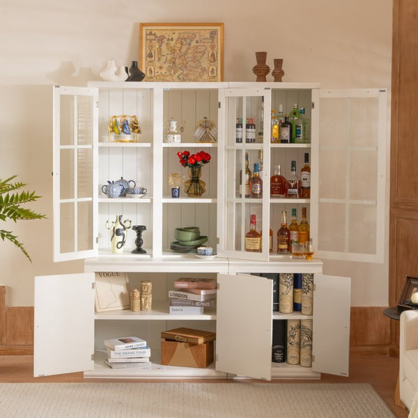 English Elm 75.25'' Farmhouse Two-piece Pantry Set with Lattice Glass Doors and White Mdf Finish SUIT04_N845P263124W