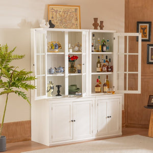 English Elm 75.25'' Farmhouse Two-piece Pantry Set with Lattice Glass Doors and White Mdf Finish SUIT04_N845P263124W