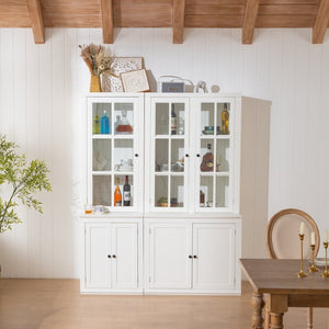 English Elm 75.25'' Farmhouse Two-piece Pantry Set with Lattice Glass Doors and White Mdf Finish SUIT04_N845P263124W