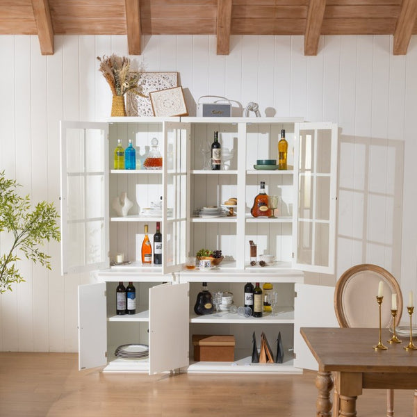 English Elm 75.25'' Farmhouse Two-piece Pantry Set with Lattice Glass Doors and White Mdf Finish SUIT04_N845P263124W
