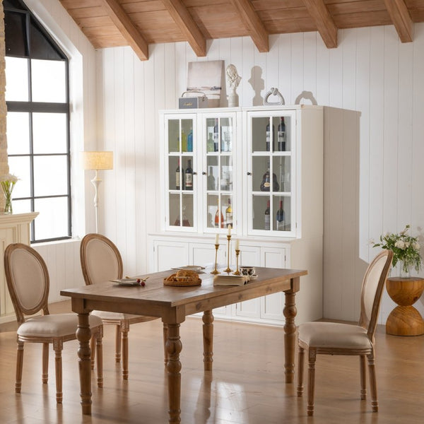 English Elm 75.25'' Farmhouse Two-piece Pantry Set with Lattice Glass Doors and White Mdf Finish SUIT04_N845P263124W