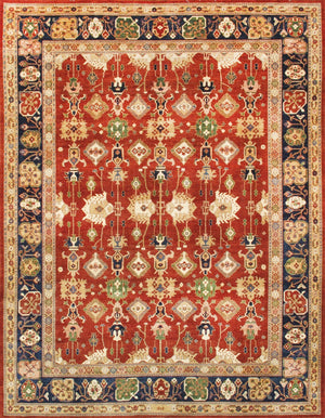 Pasargad Home Antique Melody Collection Hand-knotted Lamb's Wool Area Rug For Timeless Elegance   P-45 Rust 9x12