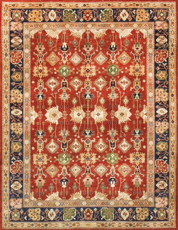 Pasargad Home Antique Melody Collection Hand-knotted Lamb's Wool Area Rug For Timeless Elegance   P-45 Rust 9x12