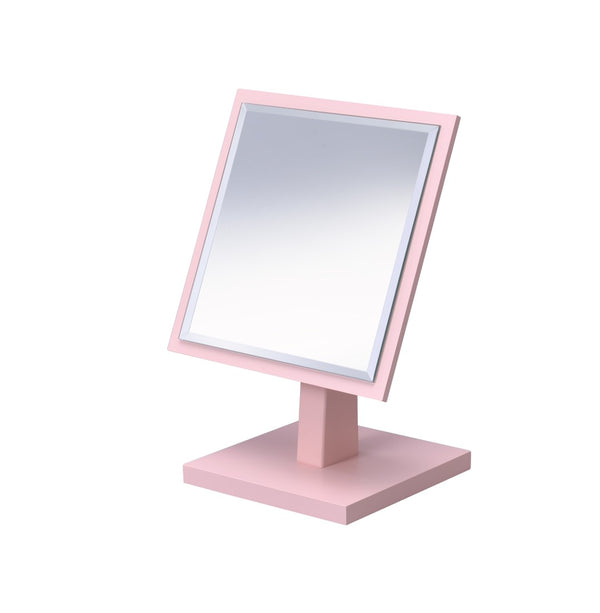 ORE International 9.25 in Square Bevelled Pedestal Vanity Mirror with 360 Degree Swivel for Makeup Pastel Pink SUN-2