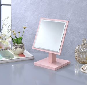 ORE International 9.25 in Square Bevelled Pedestal Vanity Mirror with 360 Degree Swivel for Makeup Pastel Pink SUN-2