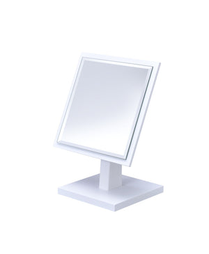 ORE International 9.25 in Square Bevelled Pedestal Vanity Mirror with 360 Degree Swivel for Makeup White SUN-3