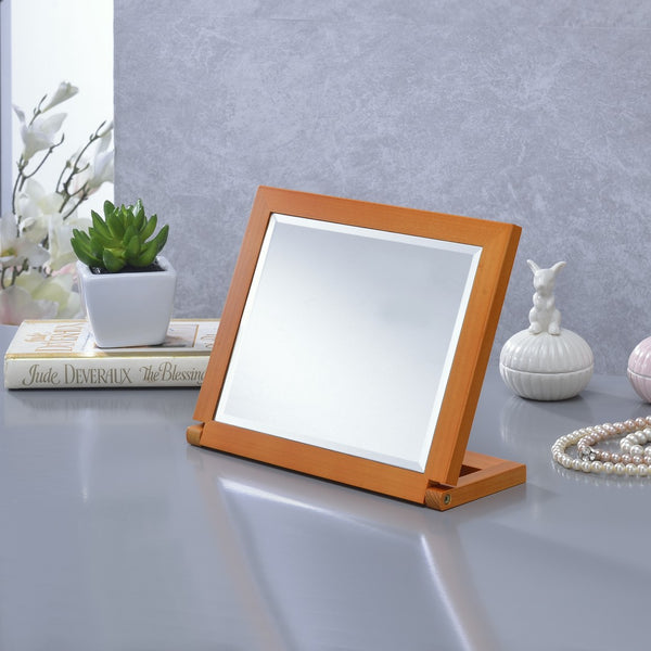 ORE International 8 Inch Tilted Beveled Vanity Mirror Walnut Basswood Base Compact Tabletop Design SUN-4
