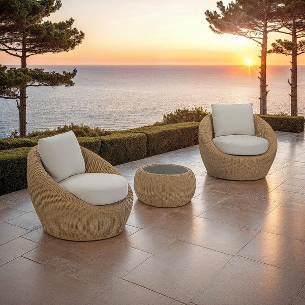 Lh Imports Sunset Outdoor - Stylish Club Chair For Ultimate Comfort And Chic Home Beautification Experience Beige,Brown All,Weather Wicker,Olefin Fabric,Powder,Coated Aluminum Frame Sun019