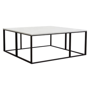 Diamond Sofa Surface Square Cocktail Table – Elegant White Marble Top & Chic Black Metal Base By White Marble Surfacectma