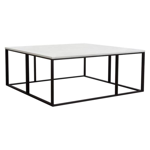 Diamond Sofa Surface Square Cocktail Table – Elegant White Marble Top & Chic Black Metal Base By White Marble Surfacectma