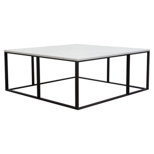 Diamond Sofa Surface Square Cocktail Table – Elegant White Marble Top & Chic Black Metal Base By White Marble Surfacectma