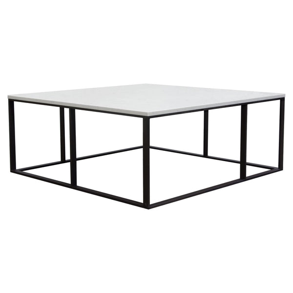 Diamond Sofa Surface Square Cocktail Table – Elegant White Marble Top & Chic Black Metal Base By White Marble Surfacectma