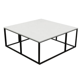 Diamond Sofa Surface Square Cocktail Table – Elegant White Marble Top & Chic Black Metal Base By White Marble Surfacectma
