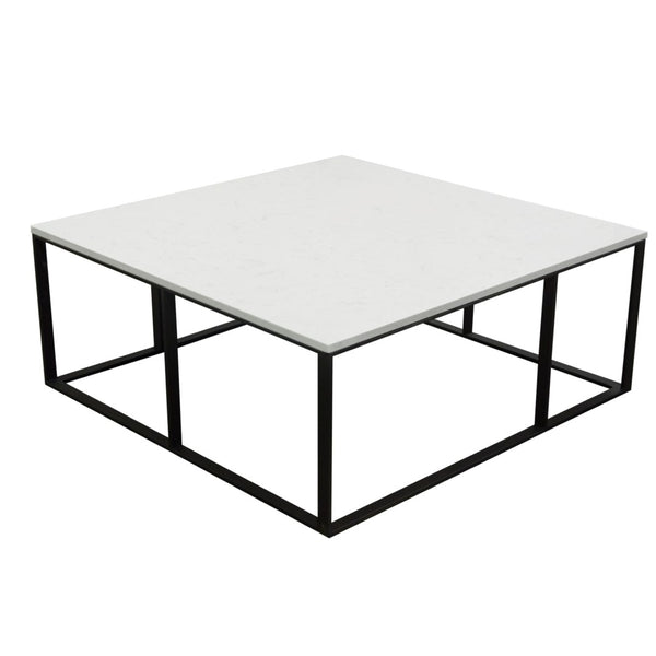 Diamond Sofa Surface Square Cocktail Table – Elegant White Marble Top & Chic Black Metal Base By White Marble Surfacectma