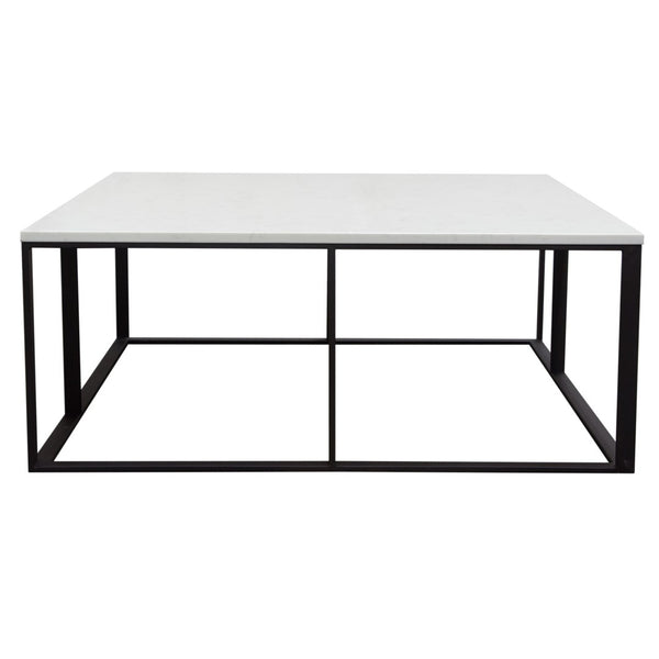 Diamond Sofa Surface Square Cocktail Table – Elegant White Marble Top & Chic Black Metal Base By White Marble Surfacectma