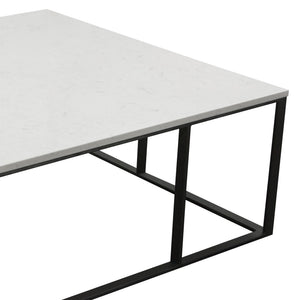 Diamond Sofa Surface Square Cocktail Table – Elegant White Marble Top & Chic Black Metal Base By White Marble Surfacectma